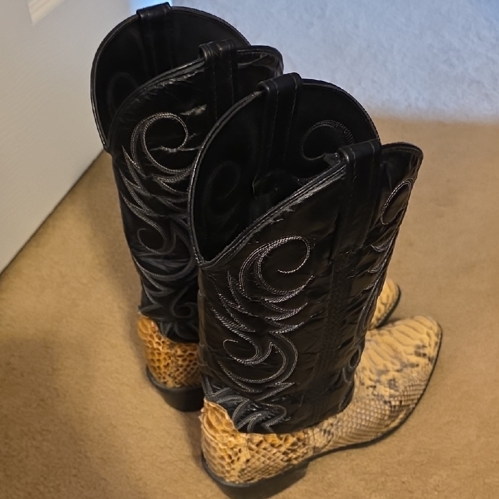 Acme Vintage Python Snack Skin Cowboy Boots 9EW Black Brown - Picture 3 of 10